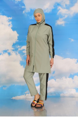 Akbeniz Maillot De Bain Hijab Complet Pour Femme Avec Pantalon Et Manches Rayées Vert D`eau 31065 4578