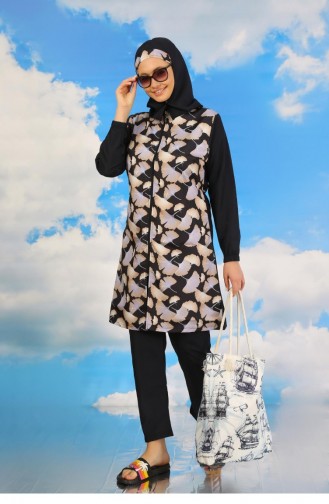 Akbeniz Volledig Hijab-badpak Voor Dames Met Patroon En Broek Marineblauw 31070 4587