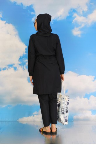 Akbeniz Damen-Badeanzug Mit Durchgehendem Hijab Und Hose Gemustert Marineblau 31070 4587