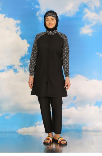 Akbeniz Maillot De Bain Hijab Complet à Motifs Pour Femme Avec Pantalon Noir 31072 4588