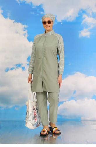 Akbeniz Maillot De Bain Hijab Complet à Motifs Pour Femme Avec Pantalon Vert D`eau 31072 4589