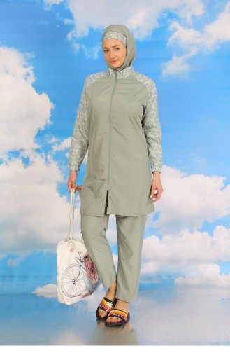 Akbeniz Maillot De Bain Hijab Complet à Motifs Pour Femme Avec Pantalon Vert D`eau 31072 4589