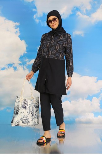 Akbeniz Volledig Hijab-badpak Voor Dames Met Patroon En Broek Marineblauw 31075 4595