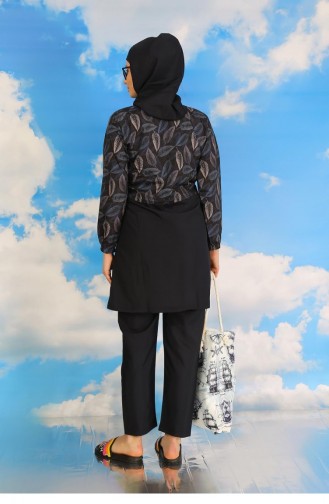 Akbeniz Volledig Hijab-badpak Voor Dames Met Patroon En Broek Marineblauw 31075 4595