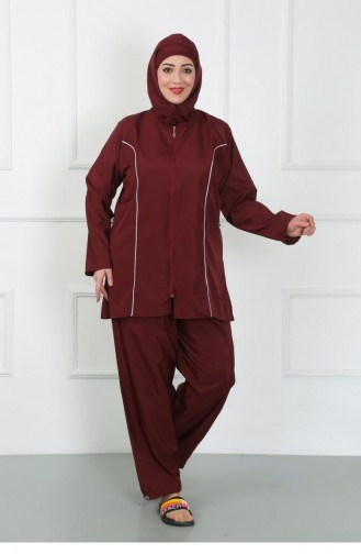 Akbeniz Plus Size Hijab Large Swimsuit Claret Red 44010 4621