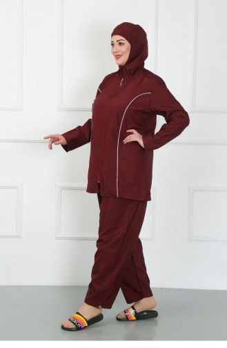 Akbeniz Plus Size Hijab Large Swimsuit Claret Red 44010 4621