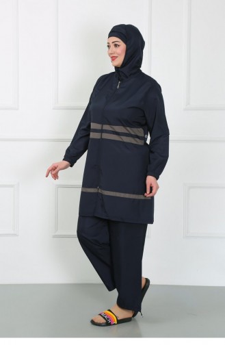 Akbeniz Hijab-Badeanzug In Übergröße Marineblau 44020 4630