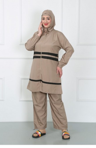 Akbeniz Hijab-Badeanzug In Übergröße Beige 44020 4631