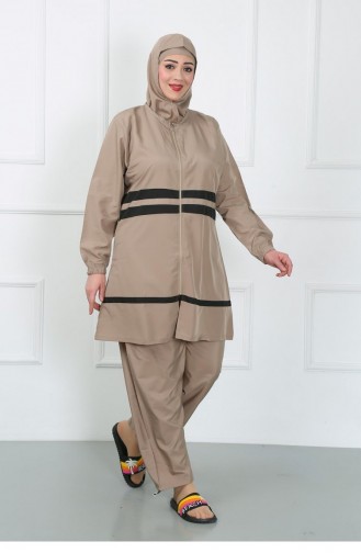 Akbeniz Plus Size Hijab Swimsuit Beige 44020 4631