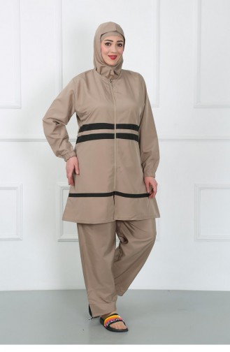 Akbeniz Plus Size Hijab Swimsuit Beige 44020 4631
