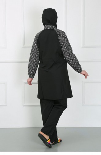 Akbeniz Plus Size Hijab-badpak Met Patroon Zwart 44030 4633