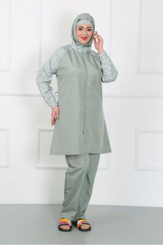 Akbeniz Plus Size Hijab-badpak Met Patroon Watergroen 44030 4634