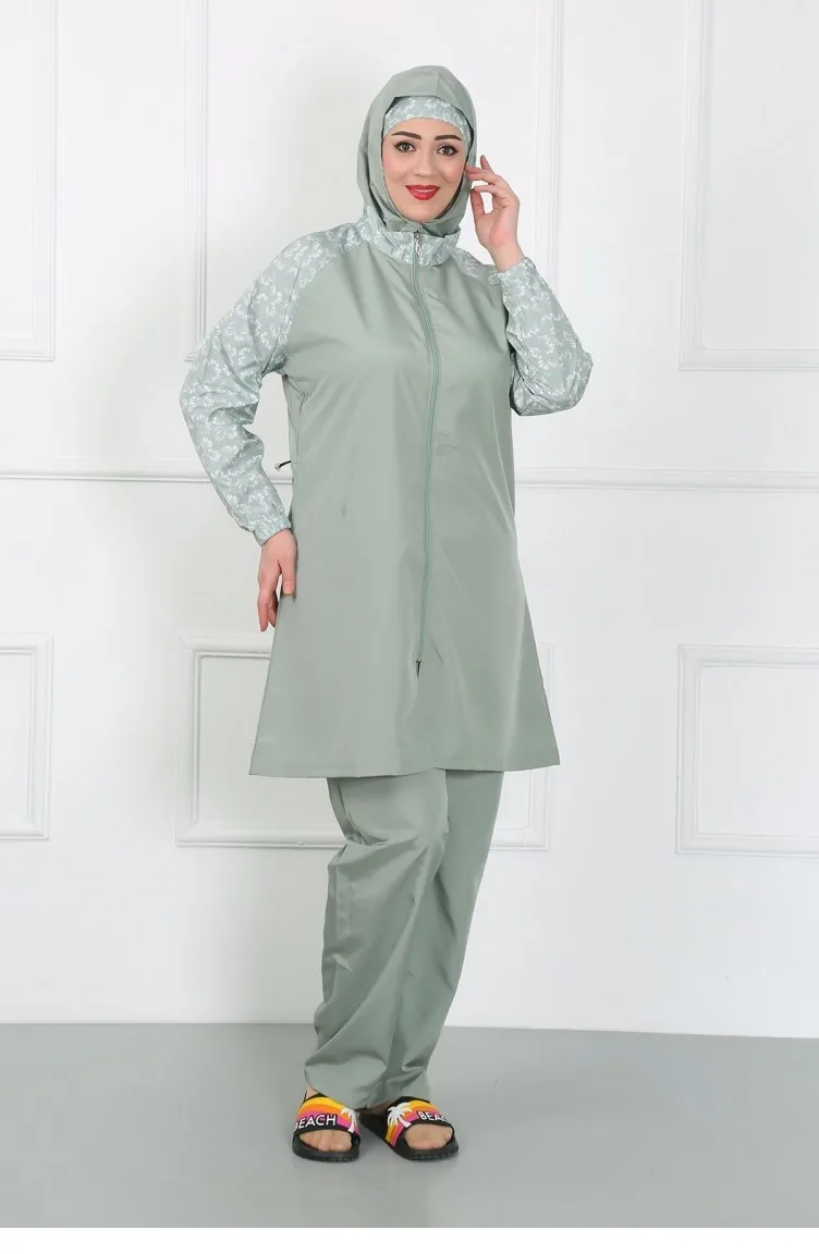 Akbeniz Maillot De Bain Hijab À Motifs Grande Taille Vert D`eau 44030 4634
