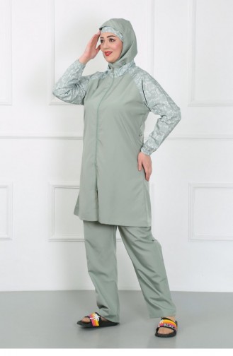 Akbeniz Plus Size Gemusterter Hijab-Badeanzug Wassergrün 44030 4634