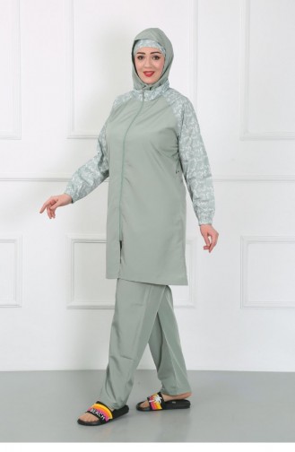 Akbeniz Plus Size Gemusterter Hijab-Badeanzug Wassergrün 44030 4634