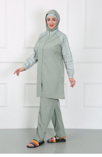Akbeniz Plus Size Hijab-badpak Met Patroon Watergroen 44030 4634