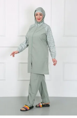 Akbeniz Maillot De Bain Hijab À Motifs Grande Taille Vert D`eau 44030 4634