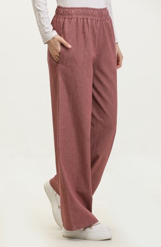 Pantalon Large En Denim à Taille Elastique 3291-04 Rose Poudré 3291-04