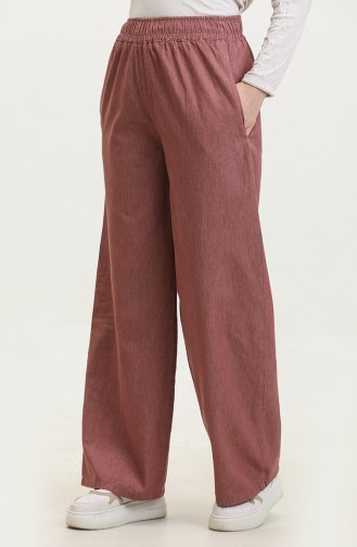 Pantalon Large En Denim à Taille Elastique 3291-04 Rose Poudré 3291-04