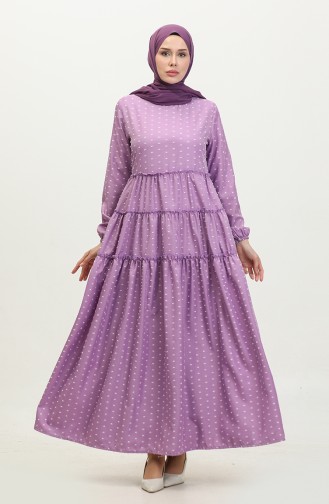 فستان بتصميم مُطبع بطبقات 0371-01 لون ليلكي 0371-01