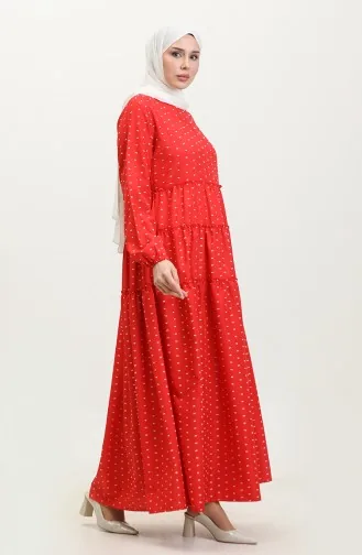 Patchwork Patterned Layered Dress 0371-02 Red 0371-02