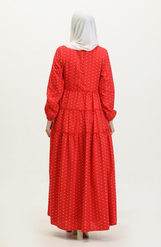 فستان بتصميم مُطبع بطبقات 0371-02 لون أحمر 0371-02