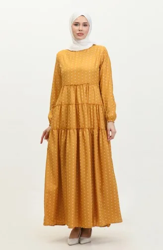 Pıtpıt Desenli Kat Kat Elbise 0371-07 Hardal