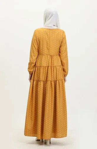 Pıtpıt Desenli Kat Kat Elbise 0371-07 Hardal