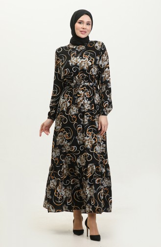 Floral Belted Dress 0373-02 Black 0373-02