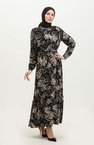 Floral Belted Dress 0373-02 Black 0373-02