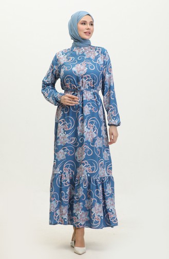 Floral Belted Dress 0373-03 Indigo 0373-03