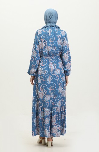 Floral Belted Dress 0373-03 Indigo 0373-03