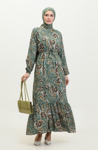 Floral Belted Dress 0373-04 Khaki 0373-04