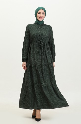 Viscose-jurk Met Geplooide Taille 0374-01 Donkergroen 0374-01