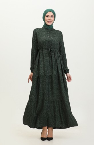 Viscose-jurk Met Geplooide Taille 0374-01 Donkergroen 0374-01