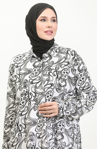 Tunique Chemise à Motifs Grande Taille 2022F-02 Blanc 2022F-02