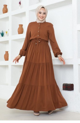 7102Sgs Waist Lace Viscose Dress Brown 16953