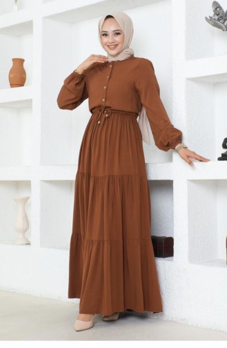 7102Sgs Waist Lace Viscose Dress Brown 16953