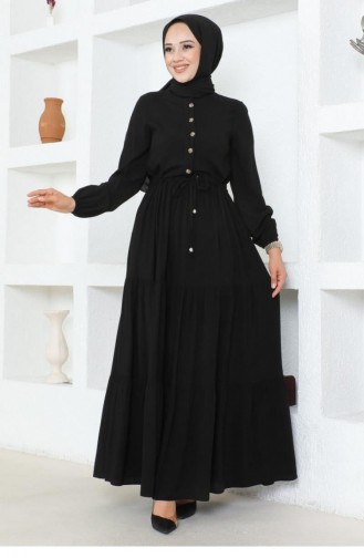 7102Sgs Belden Bağcıklı Viskon Elbise Siyah