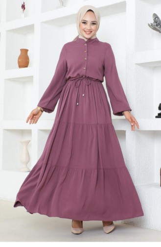 7102Sgs Belden Bağcıklı Viskon Elbise Lila