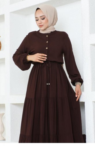 7102Sgs Waist Lace Viscose Dress Brown 16959