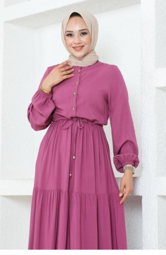 7102Sgs فستان فيسكوز دانتيل على الخصر باللون الوردي المغبر 16962