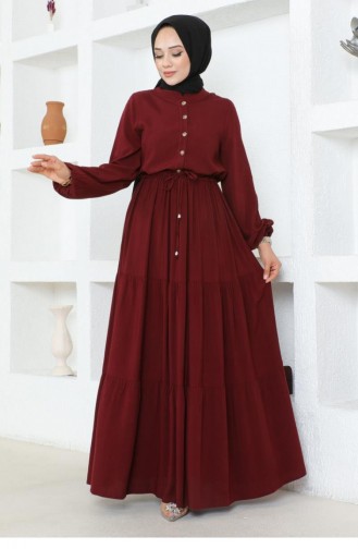 7102Sgs Waist Lace Viscose Dress Claret Red 16963