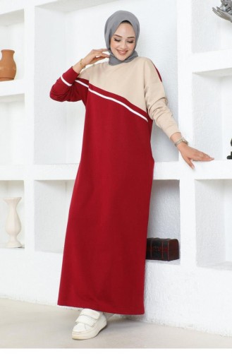 2081Mg Stripe Detailed Sports Dress Claret Red 16979