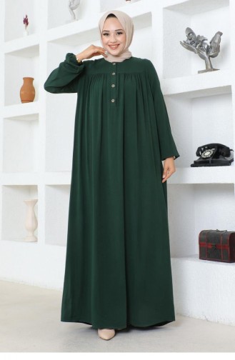 7103Sgs Half Buttoned Viscose Dress Emerald Green 16981