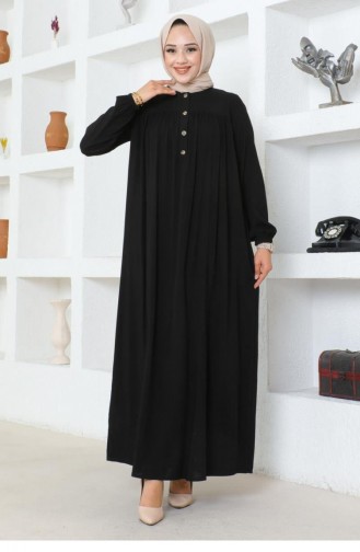 7103Sgs Yarım Düğmeli Viskon Elbise Siyah