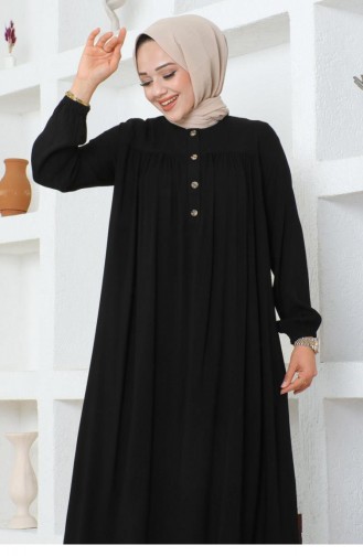 7103Sgs Viscose-jurk Met Halve Knopen Zwart 16983