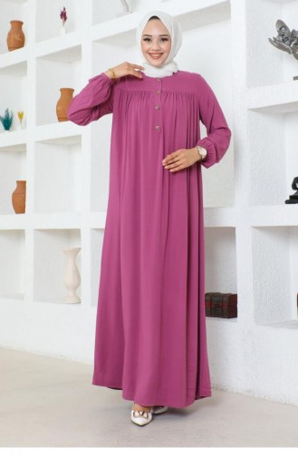 7103Sgs Half Buttoned Viscose Dress Dusty Rose 16991