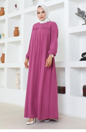 7103Sgs Half Buttoned Viscose Dress Dusty Rose 16991