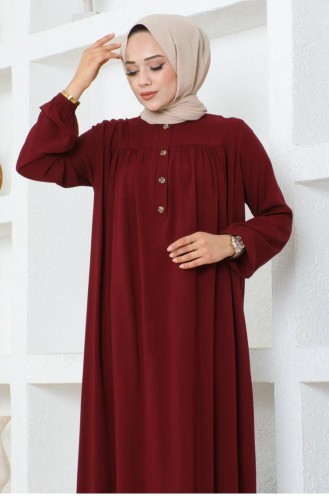 7103Sgs Half Buttoned Viscose Dress Claret Red 16993